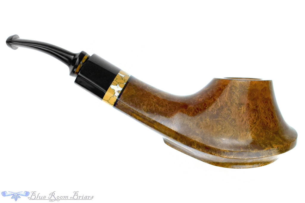 Blue Room Briars is proud to present this Joseph Skoda Bent Volcano With Stabilized Insert and Ebonite Ferrule UNSMOKED Estate Pipe