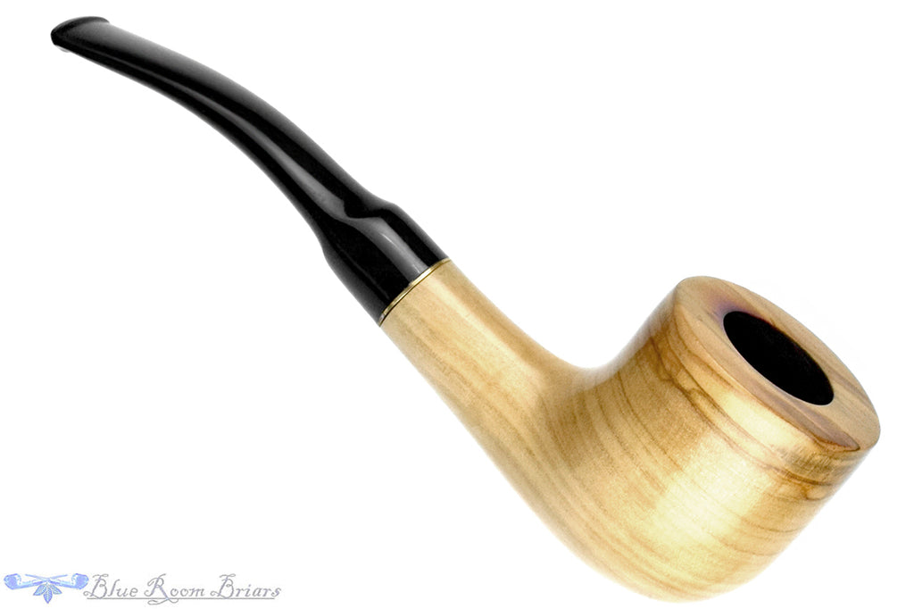 Blue Room Briar is proud to present this Dapper Olivewood Bent Pot (6mm Filter) with Brass Estate Pipe