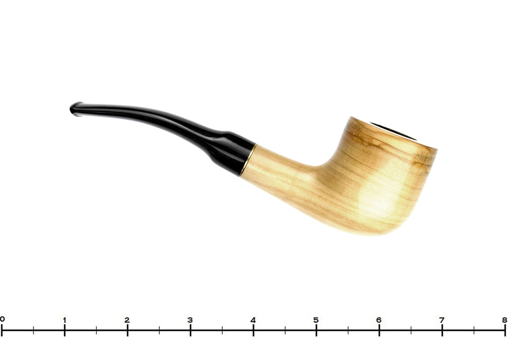 Blue Room Briar is proud to present this Dapper Olivewood Bent Pot (6mm Filter) with Brass Estate Pipe