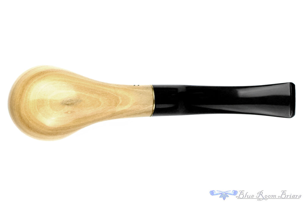 Blue Room Briar is proud to present this Dapper Olivewood Bent Pot (6mm Filter) with Brass Estate Pipe
