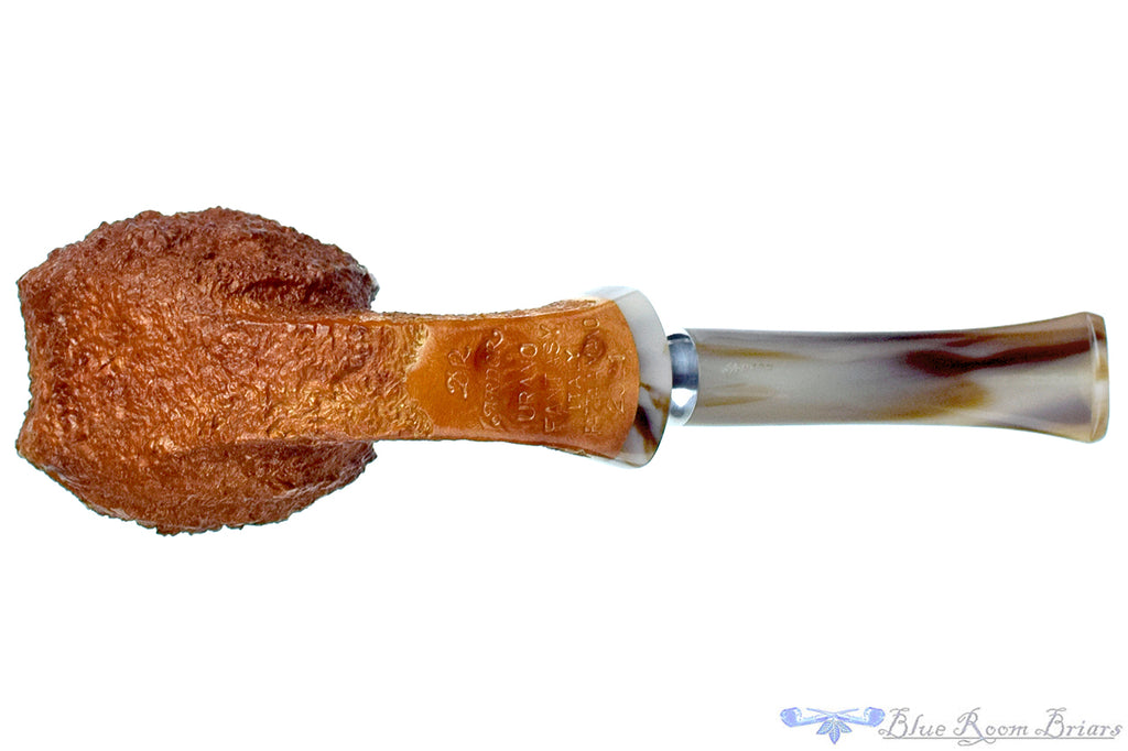 Blue Room Briar is proud to present this Ardor Urano Fantasy Bent Rusticated Blowfish with Silver and Acrylic Estate Pipe