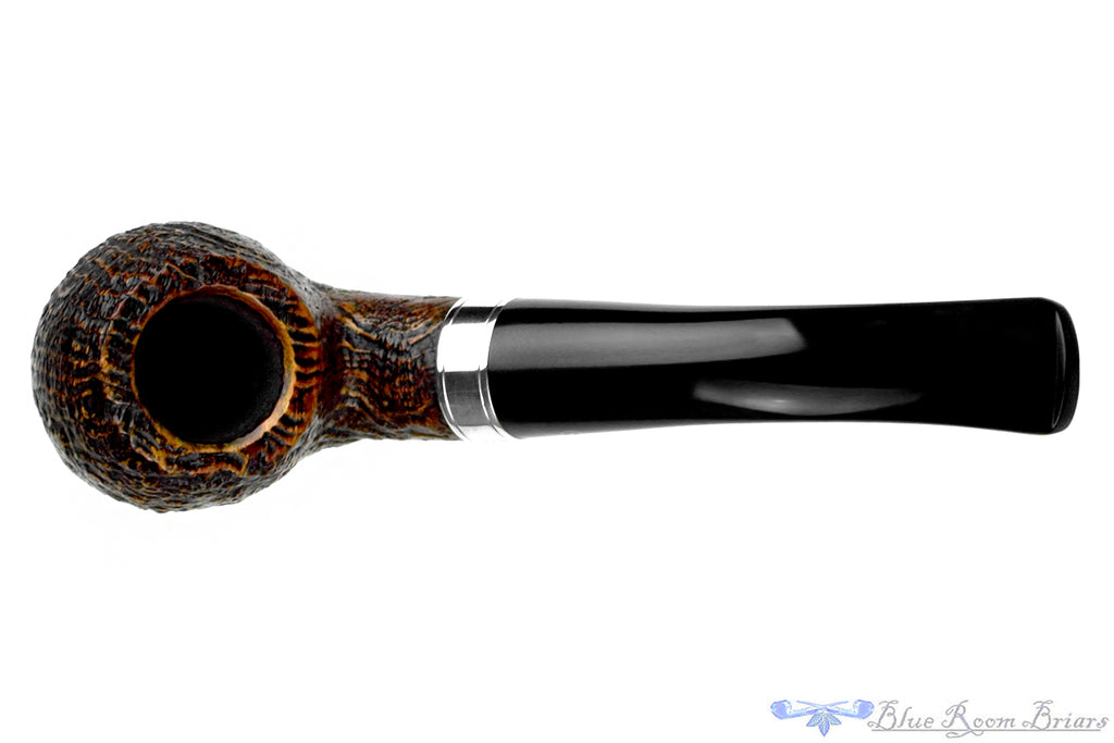 Blue Room Briars is proud to present this Peterson Dublin Castle 03 (2012 Make) Bent Sandblast Apple with Silver and Fishtail UNSMOKED Estate Pipe
