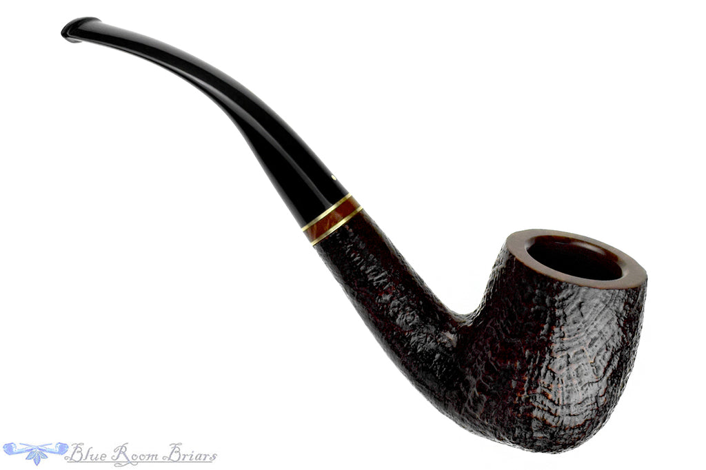 Savinelli Punto Oro Mister G 606 KS Bent Sandblast Billiard (6mm Filter) with Brass Estate Pipe