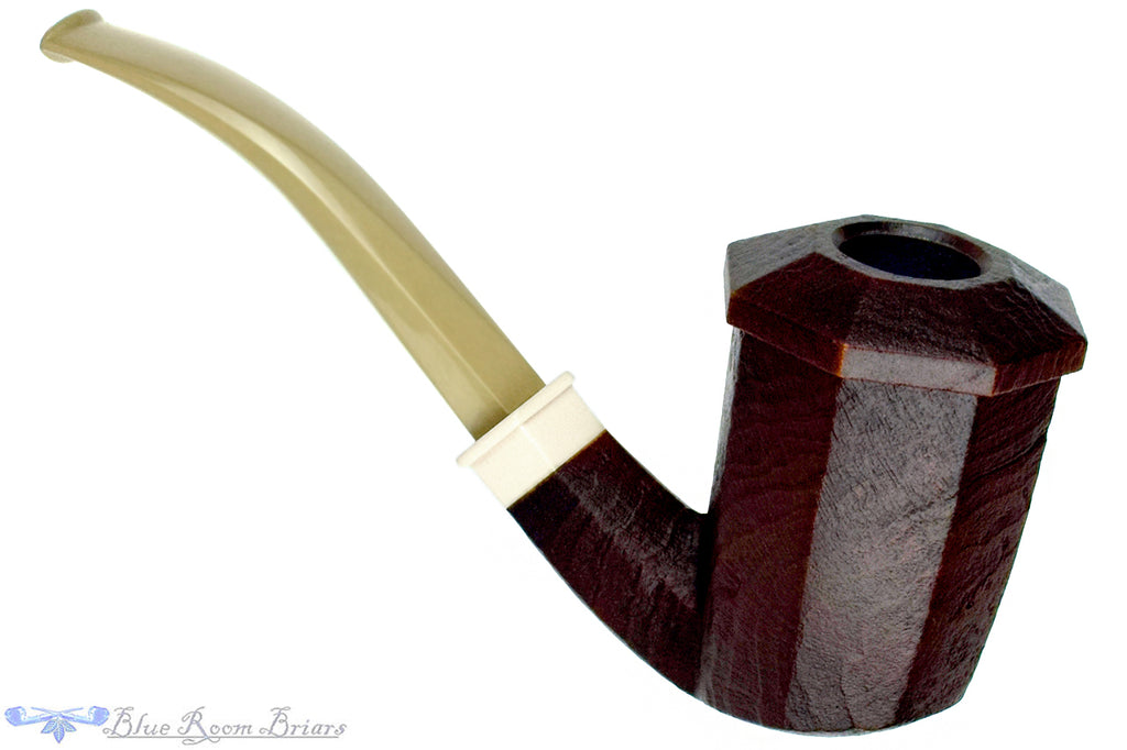 Blue Room Briars is proud to present this Marek Cikl Pipe Bent Sandblast Panel Briar Calabash with Ivorite