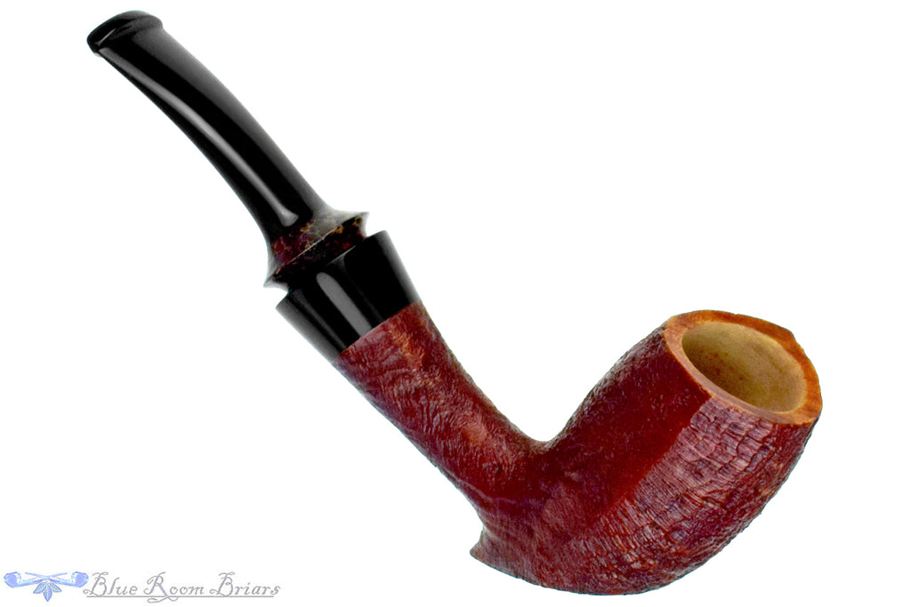 Blue Room Briars is proud to present this Doug Finlay Pipe 2533 Bent Sandblast Elephant's Foot Sitter with Black Palm