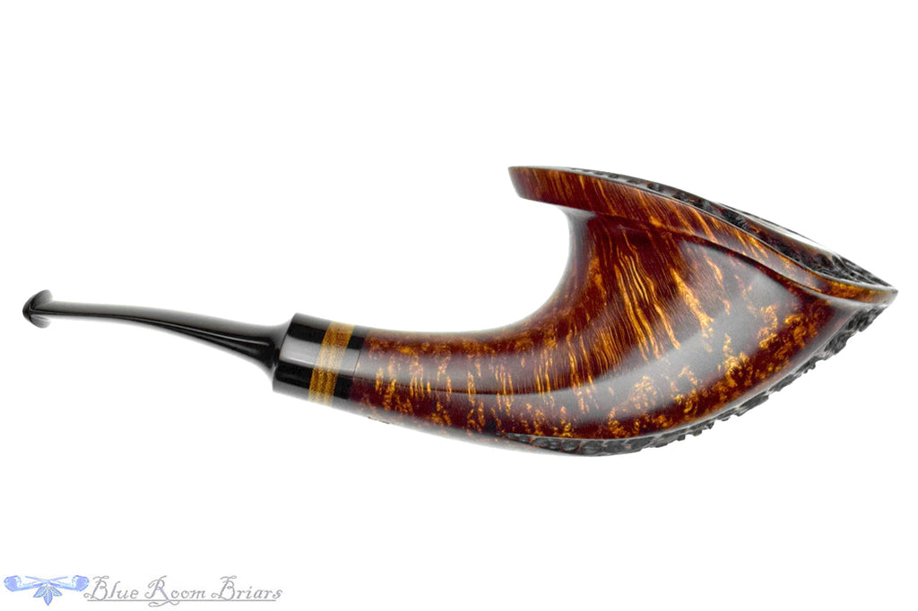 Blue Room Briars is proud to present this  C. Kent Joyce Pipe Live Edge Horn with Bodark and Plateau