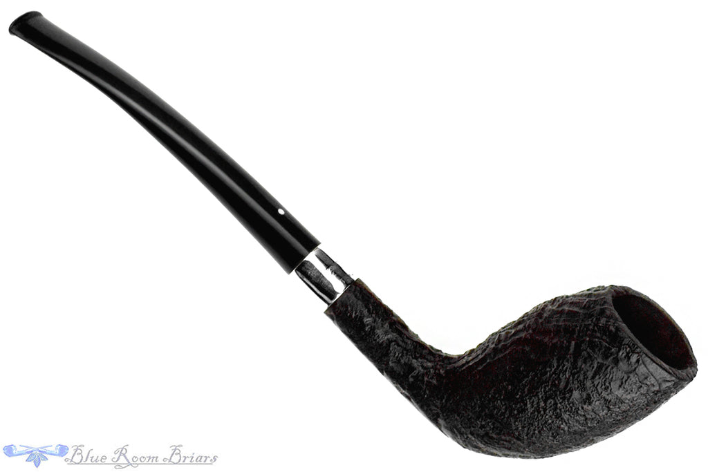 Blue Room Briars is proud to present this Larsen Super Grain Handmade Sandblast Bent Belge Estate Pipe with Silver Repair Band and Replacement Stem