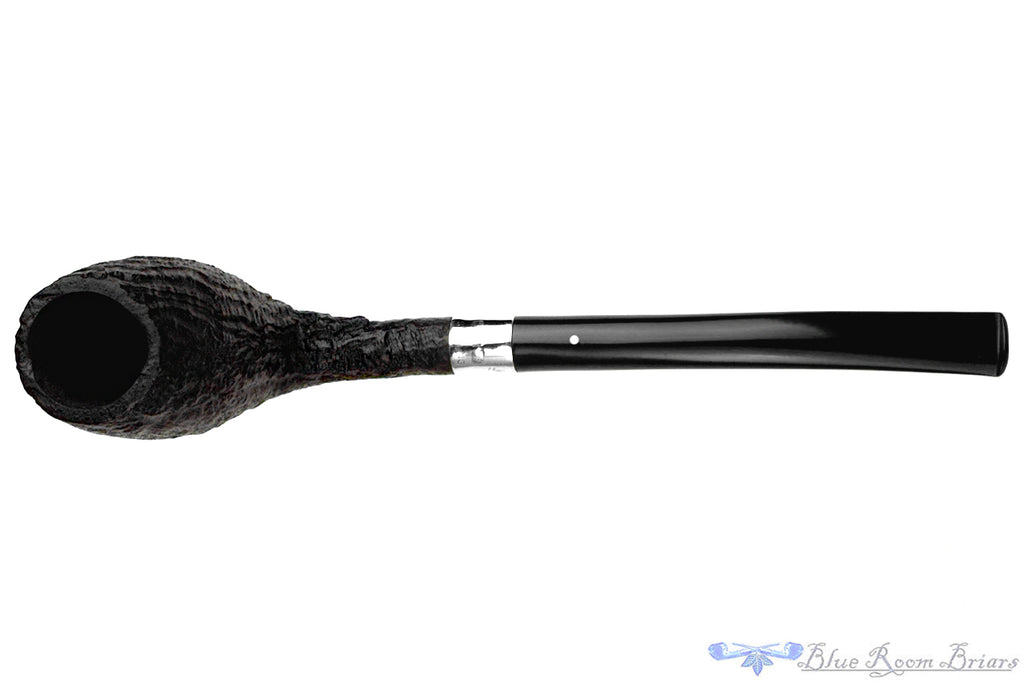 Blue Room Briars is proud to present this Larsen Super Grain Handmade Sandblast Bent Belge Estate Pipe with Silver Repair Band and Replacement Stem