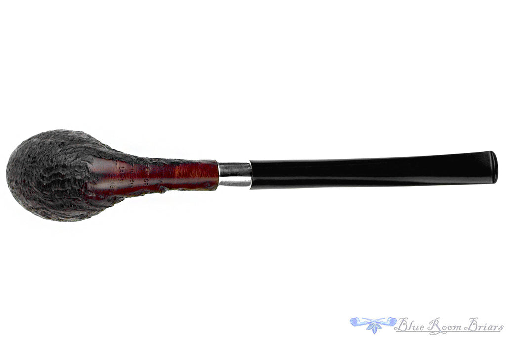 Blue Room Briars is proud to present this Larsen Super Grain Handmade Sandblast Bent Belge Estate Pipe with Silver Repair Band and Replacement Stem