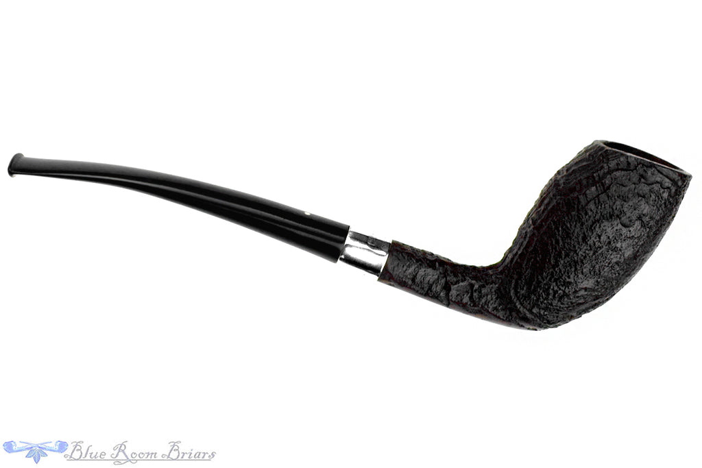 Blue Room Briars is proud to present this Larsen Super Grain Handmade Sandblast Bent Belge Estate Pipe with Silver Repair Band and Replacement Stem
