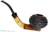 Blue Room Briars is proud to present this Nils Frederiksen Pipe A Bent Carved Sandblast Tomato with Bamboo, Brindle and Custom Black and White Ebony and Brass Tamper