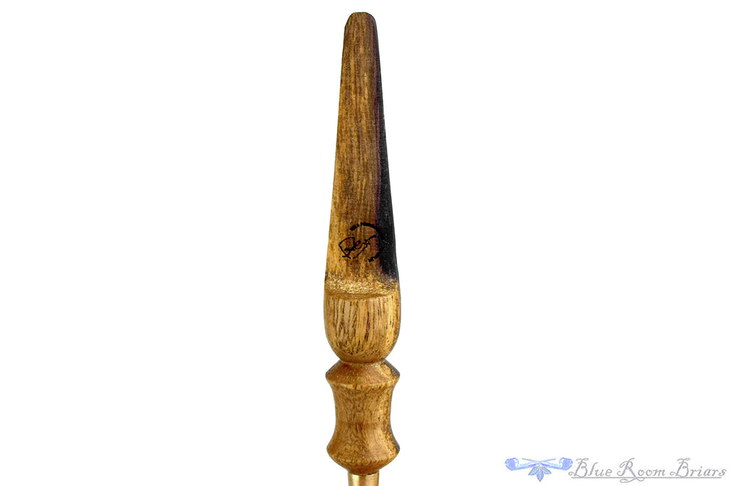 Blue Room Briars is proud to present this Nils Frederiksen Pipe A Bent Carved Sandblast Tomato with Bamboo, Brindle and Custom Black and White Ebony and Brass Tamper
