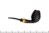 Blue Room Briars is proud to present this Nils Frederiksen Pipe A Bent Carved Sandblast Egg with Maser Birch and Custom Maser Birch and Brass Tamper