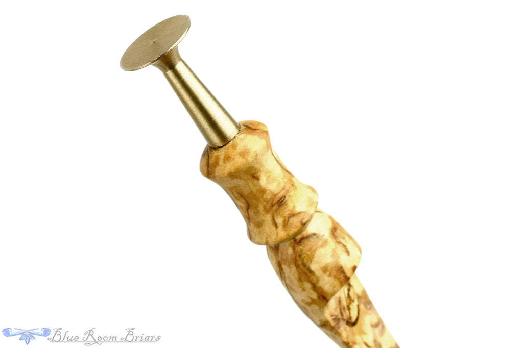 Blue Room Briars is proud to present this Nils Frederiksen Pipe A Bent Carved Sandblast Egg with Maser Birch and Custom Maser Birch and Brass Tamper