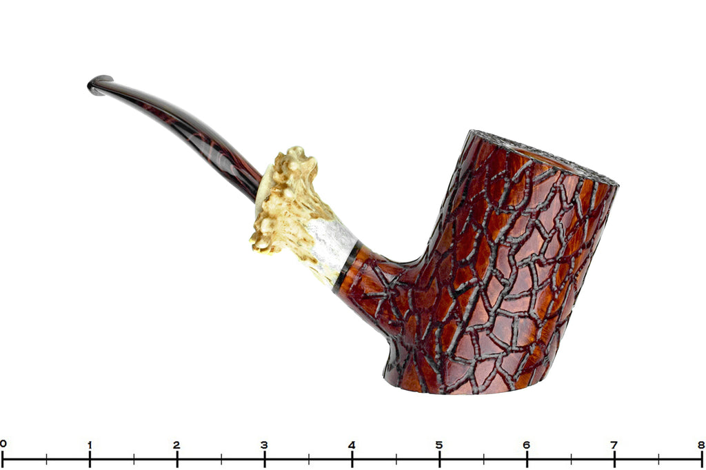 Blue Room Briars is proud to present this Joseph Skoda Pipe Large Bent Carved Poker with Antler and Brindle