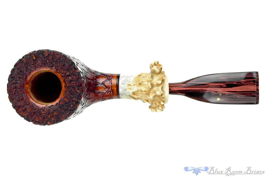 Blue Room Briars is proud to present this Joseph Skoda Pipe Large Bent Carved Poker with Antler and Brindle