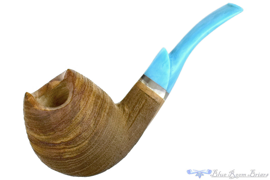 Blue Room Briars is proud to present this Drew Dunn Pipe Bent Sandblast Olivewood Egg with Horn