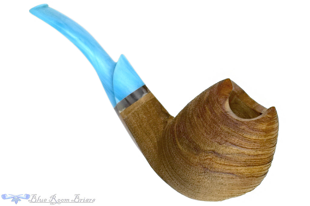 Blue Room Briars is proud to present this Drew Dunn Pipe Bent Sandblast Olivewood Egg with Horn