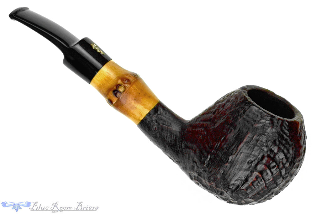 Blue Room Briars is proud to present this Savinelli Handmade Sandblast Bent Apple with Bamboo Estate Pipe