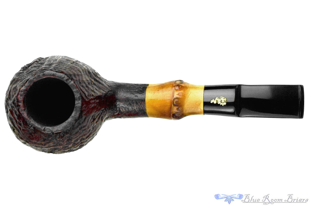 Blue Room Briars is proud to present this Savinelli Handmade Sandblast Bent Apple with Bamboo Estate Pipe