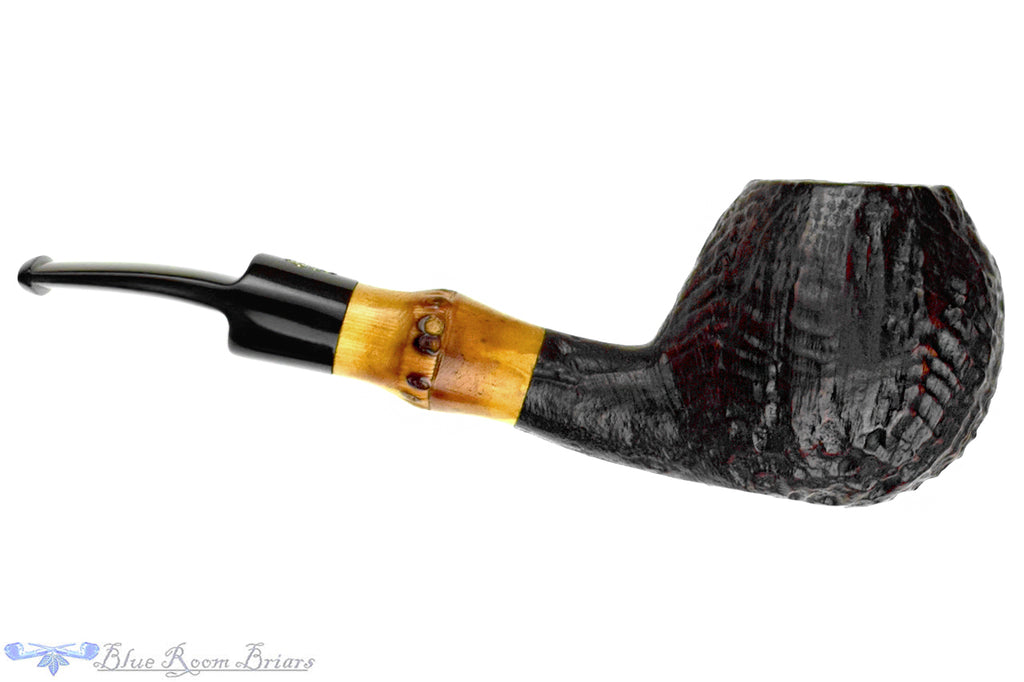 Blue Room Briars is proud to present this Savinelli Handmade Sandblast Bent Apple with Bamboo Estate Pipe