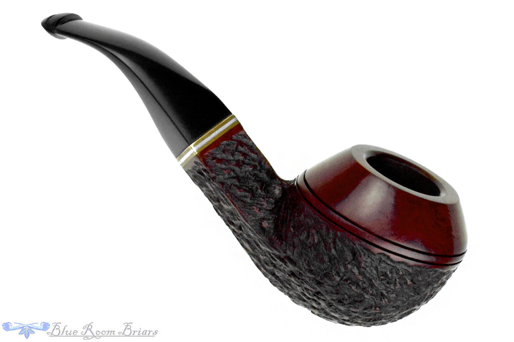 Blue Room Briars is proud to present this Captain Pete (Peterson) XL80 Bent Partial Carved Bulldog with Brass, Nickel, and P-Lip Estate Pipe