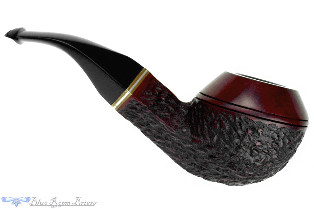 Blue Room Briars is proud to present this Captain Pete (Peterson) XL80 Bent Partial Carved Bulldog with Brass, Nickel, and P-Lip Estate Pipe