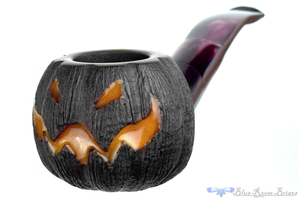 Blue Room Briars is proud to present this Blue Room Briars Pipe 2026 Halloween Bent Carved Glow in the Dark Jack-O'-Lantern