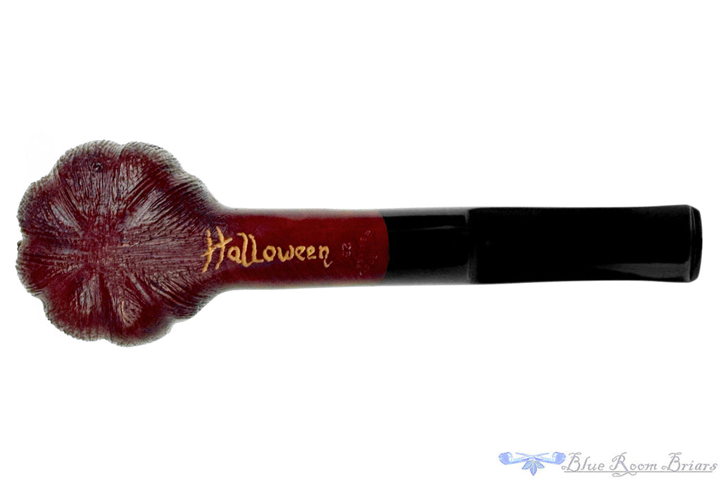 Blue Room Briars is proud to present this Blue Room Briars Pipe 2026 Halloween Bent Carved Glow in the Dark Jack-O'-Lantern