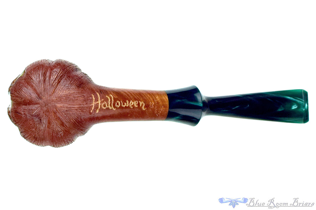 Blue Room Briars is proud to present this Blue Room Briars Pipe 2026 Halloween Bent Carved Glow in the Dark Jack-O'-Lantern