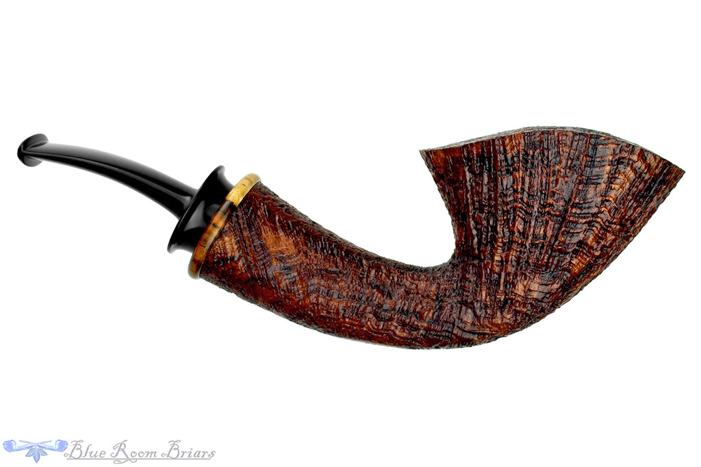 Blue Room Briars is proud to present this Bill Shalosky Pipe 668 Bent Contrast Ring Blast Fan Dublin with Cocobolo