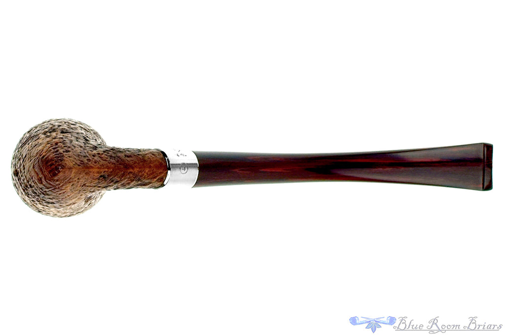 Blue Room Briars is proud to present this Dunhill's The White Spot Bent Sandblast Pickaxe with Silver and Brindle Estate Pipe