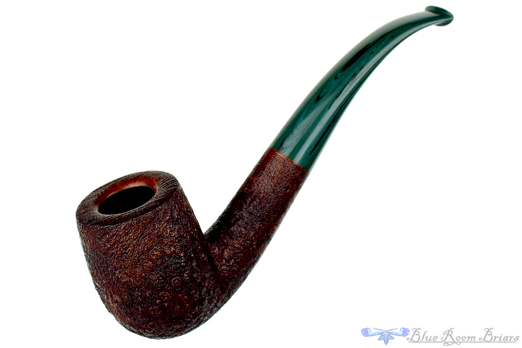 Blue Room Briars is proud to present this Jesse Jones Pipe 1/4 Bent Sandblast Billiard with Jade Brindle