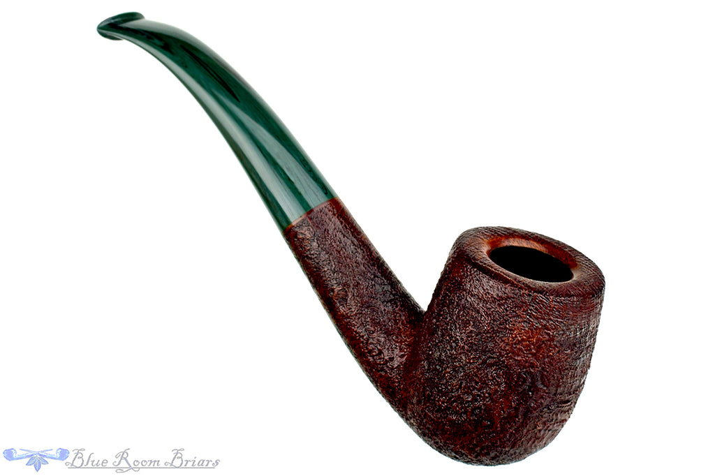 Blue Room Briars is proud to present this Jesse Jones Pipe 1/4 Bent Sandblast Billiard with Jade Brindle