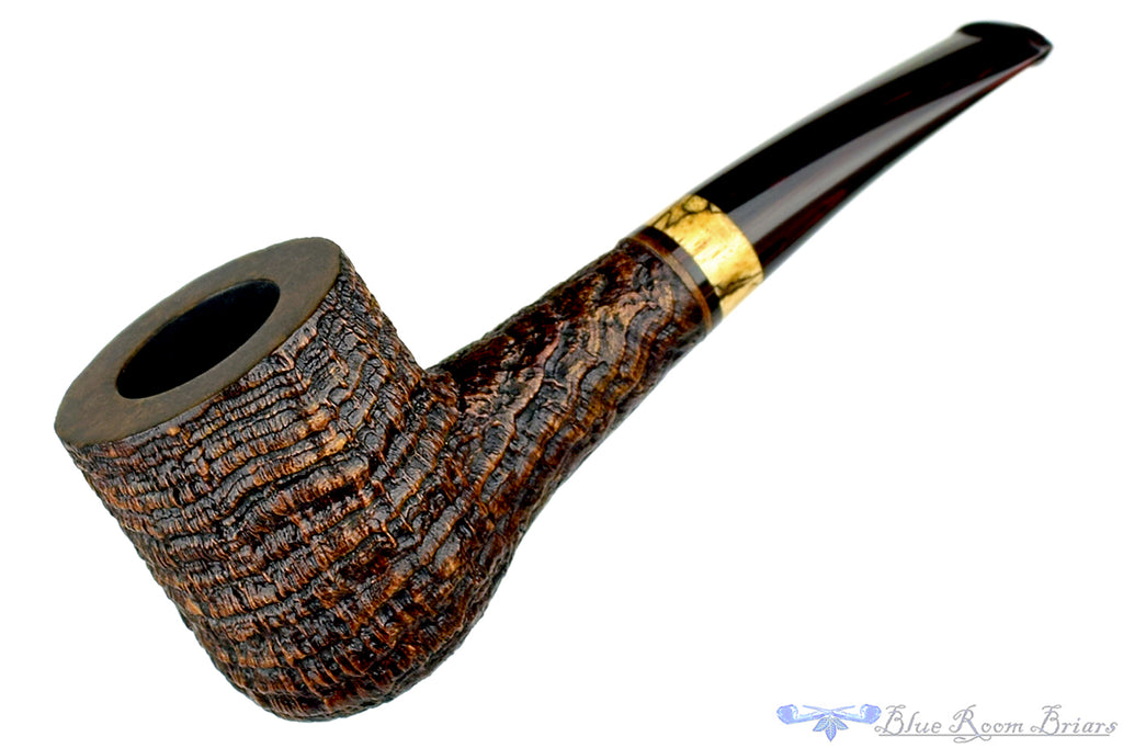 Blue Room Briars is proud to present this Jerry Crawford Pipe Ring Blast Hawkbill Billiard with Spalted Tamarind and Cumberland