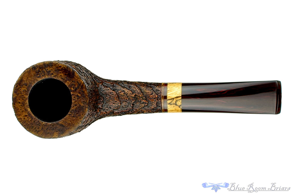 Blue Room Briars is proud to present this Jerry Crawford Pipe Ring Blast Hawkbill Billiard with Spalted Tamarind and Cumberland