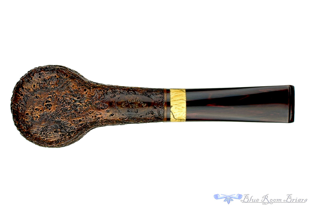Blue Room Briars is proud to present this Jerry Crawford Pipe Ring Blast Hawkbill Billiard with Spalted Tamarind and Cumberland