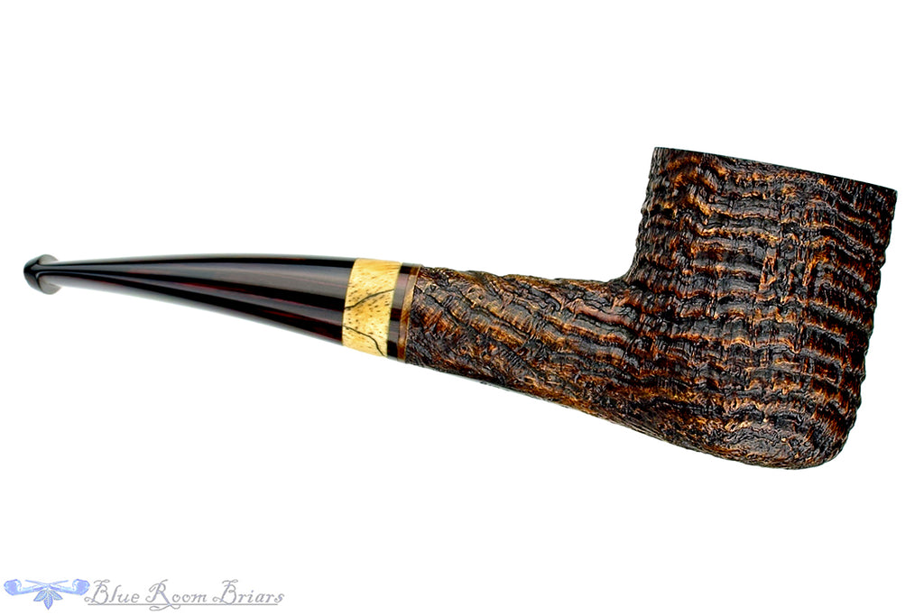 Blue Room Briars is proud to present this Jerry Crawford Pipe Ring Blast Hawkbill Billiard with Spalted Tamarind and Cumberland