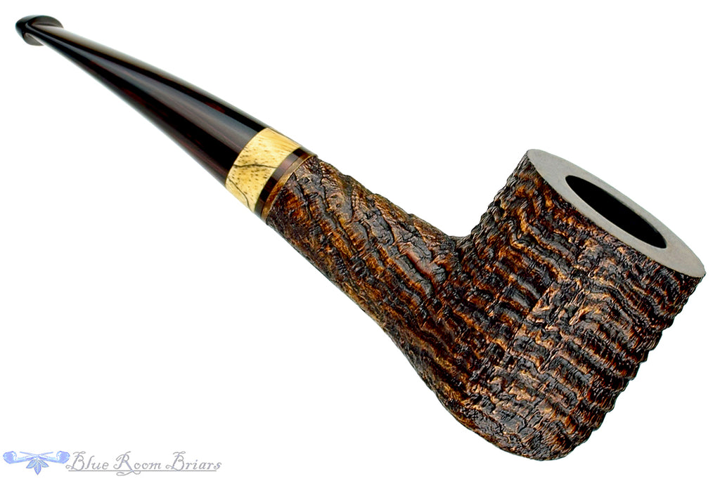 Blue Room Briars is proud to present this Jerry Crawford Pipe Ring Blast Hawkbill Billiard with Spalted Tamarind and Cumberland
