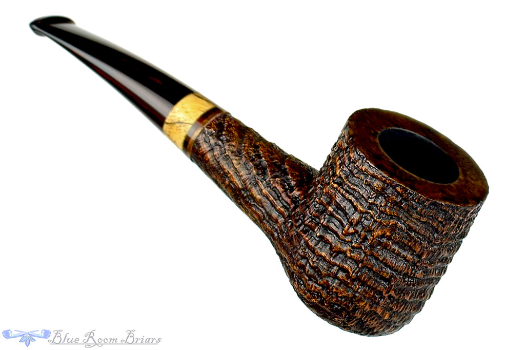 Blue Room Briars is proud to present this Jerry Crawford Pipe Ring Blast Hawkbill Billiard with Spalted Tamarind and Cumberland