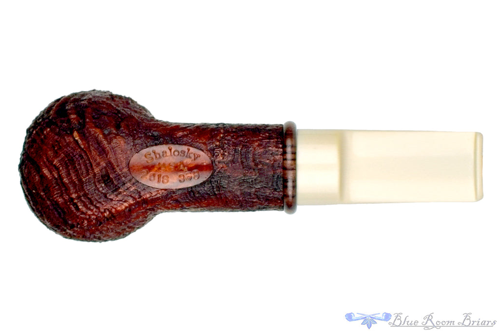 Blue Room Briars is proud to present this Bill Shalosky Pipe 369 Sandblast Scalp Torcher with Kingwood and Custom Bamboo Tamper