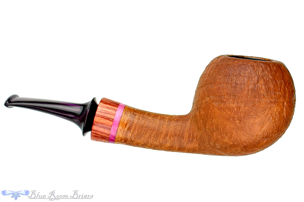 Blue Room Briars is proud to present this Tom Richard Pipe Tan Blast Apple with Rosewood and Purple Brindle