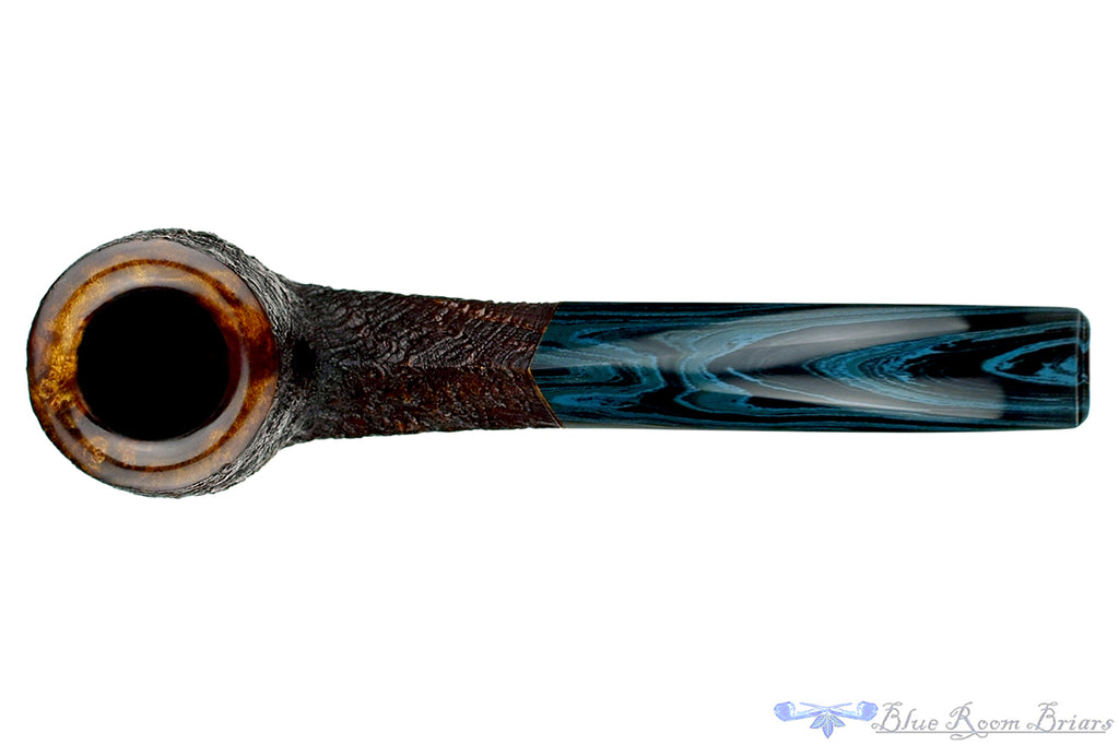 Blue Room Briars is proud to present this Jesse Jones Pipe 1/4 Bent Sandblast Billiard with Diamond Shank and Blue Brindle