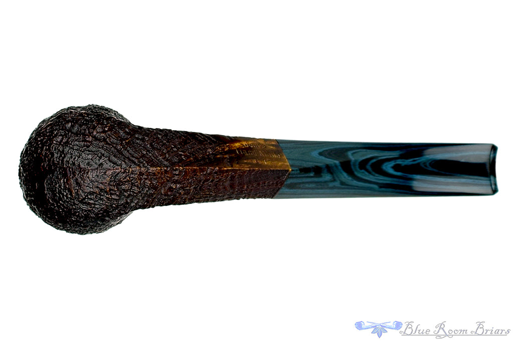 Blue Room Briars is proud to present this Jesse Jones Pipe 1/4 Bent Sandblast Billiard with Diamond Shank and Blue Brindle