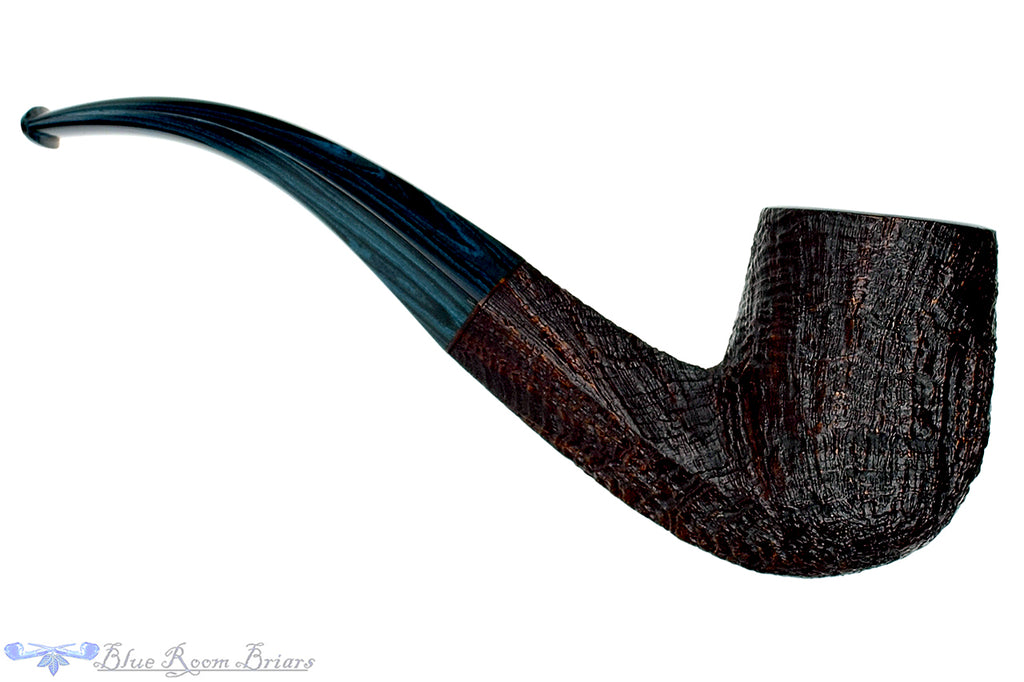 Blue Room Briars is proud to present this Jesse Jones Pipe 1/4 Bent Sandblast Billiard with Diamond Shank and Blue Brindle