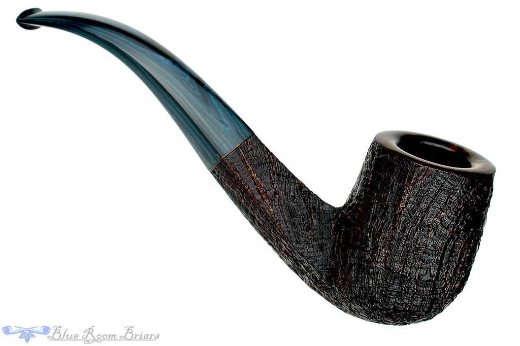 Blue Room Briars is proud to present this Jesse Jones Pipe 1/4 Bent Sandblast Billiard with Diamond Shank and Blue Brindle