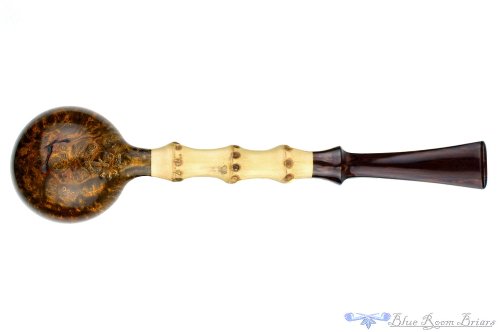 Blue Room Briars is proud to present this Nate King Pipe 442 Smooth Billiard with Bamboo and Brindle