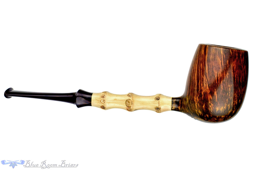 Blue Room Briars is proud to present this Nate King Pipe 442 Smooth Billiard with Bamboo and Brindle