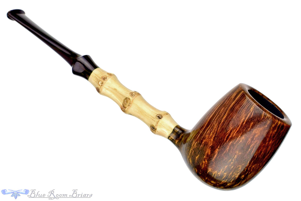 Blue Room Briars is proud to present this Nate King Pipe 442 Smooth Billiard with Bamboo and Brindle