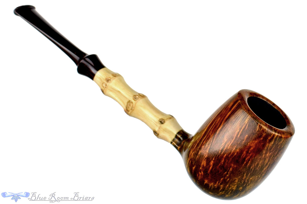 Blue Room Briars is proud to present this Nate King Pipe 442 Smooth Billiard with Bamboo and Brindle